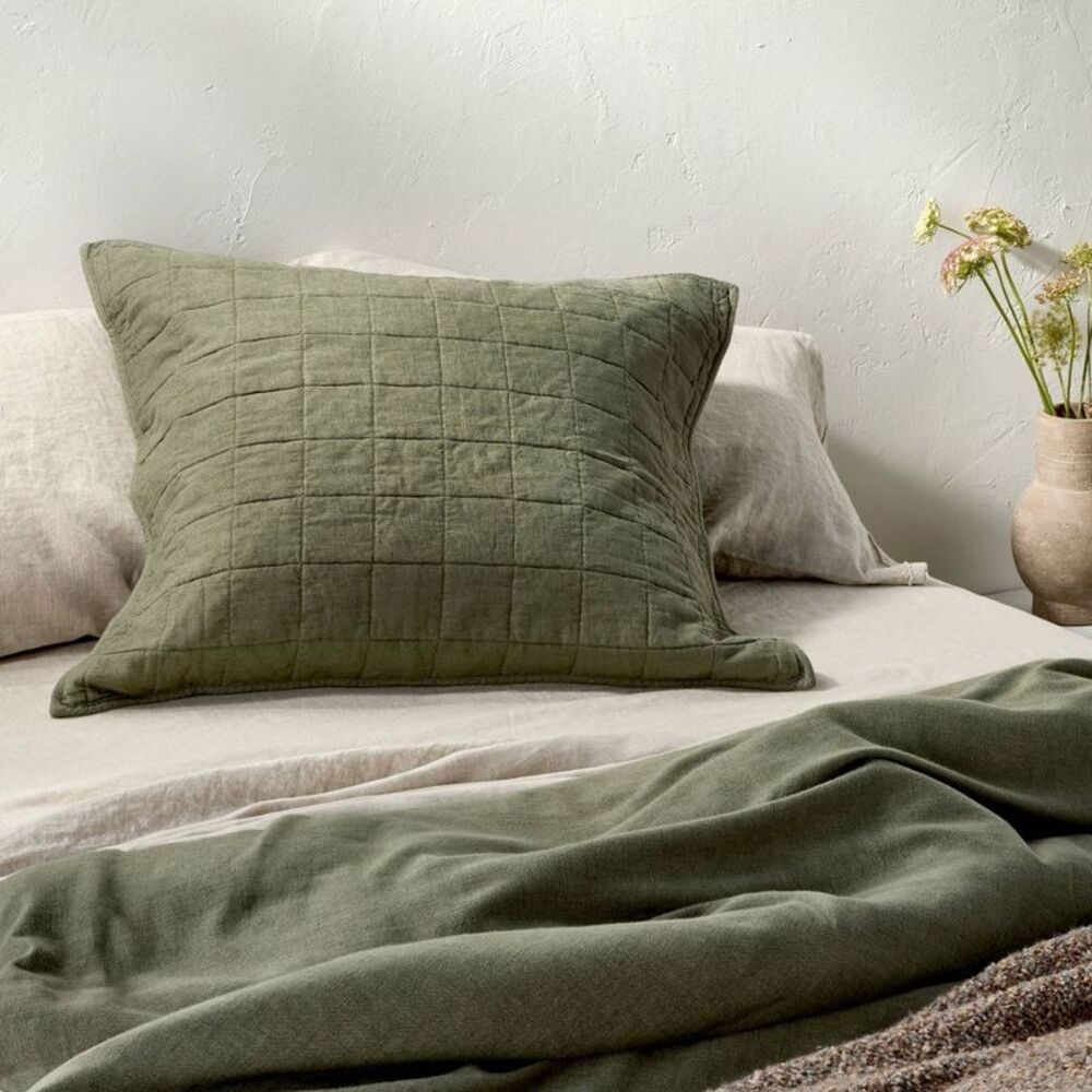 King Heavyweight Linen Blend Quilt Sham Olive Green - Casaluna